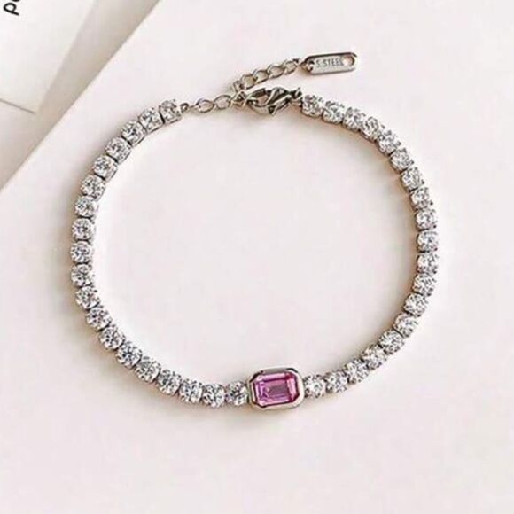 Elegant Silver and Pink Bracelet N1477 - Picture 1 of 4
